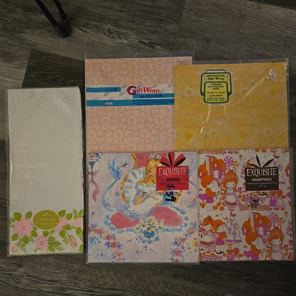 Assorted Vintage Gift Wrap Set W/ Vintage Paper Tablecloth